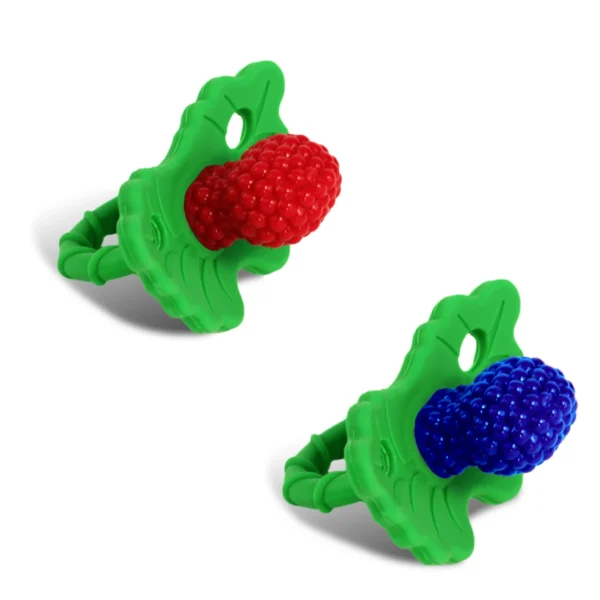 RaZbaby RaZberry Teether Tpy (2 Pack) - Soft Silicone, BPA Free, Easy-to-Hold - Red/Blue / For Baby 3m+