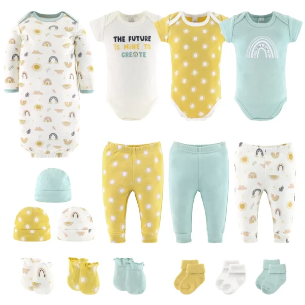 Newborn Layette Gift Set for Baby Boys or Baby Girls, Sunny Side Up, 16 Essential Pieces, 0-3 Months - Image 2